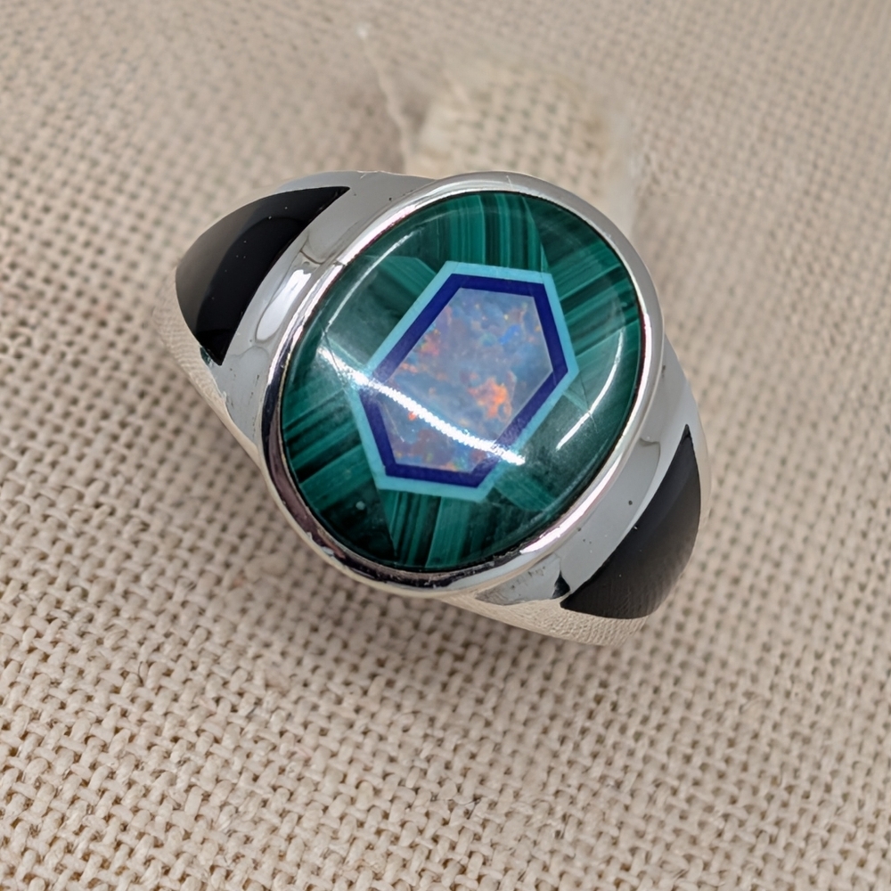 Whitney Kelly 925 Silver Malachite Opal Ring Sz 5.75 - Picture 4 of 17